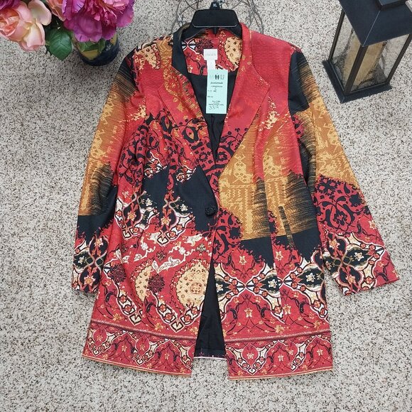 Chico's Jackets & Blazers - 3329 Size 2/ Large Chico's Red and Black pattern Blazer.